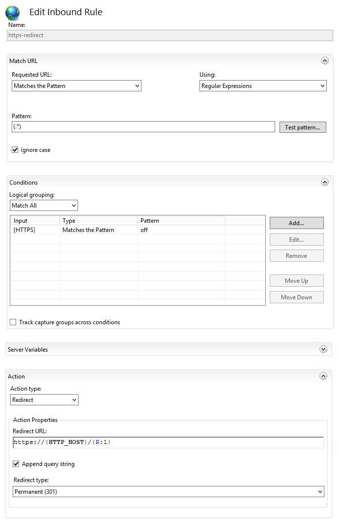 Https redirect settings